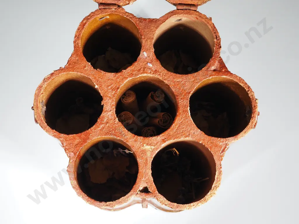 Lacquered Oriental Spice Box with Seven Interior Compartment. Decorated with Hindu Goddess Lakshi Image 1++