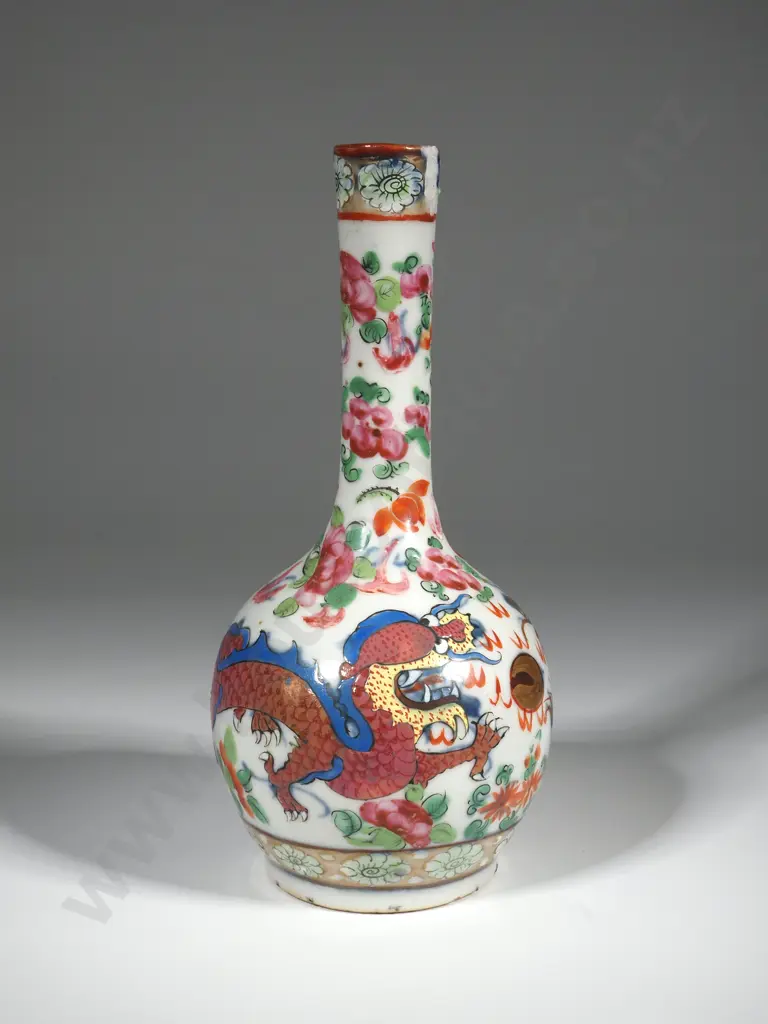 Cantonese Enamel Famille Rose Hand-painted  Speciman Vase With Dragons Image 1++