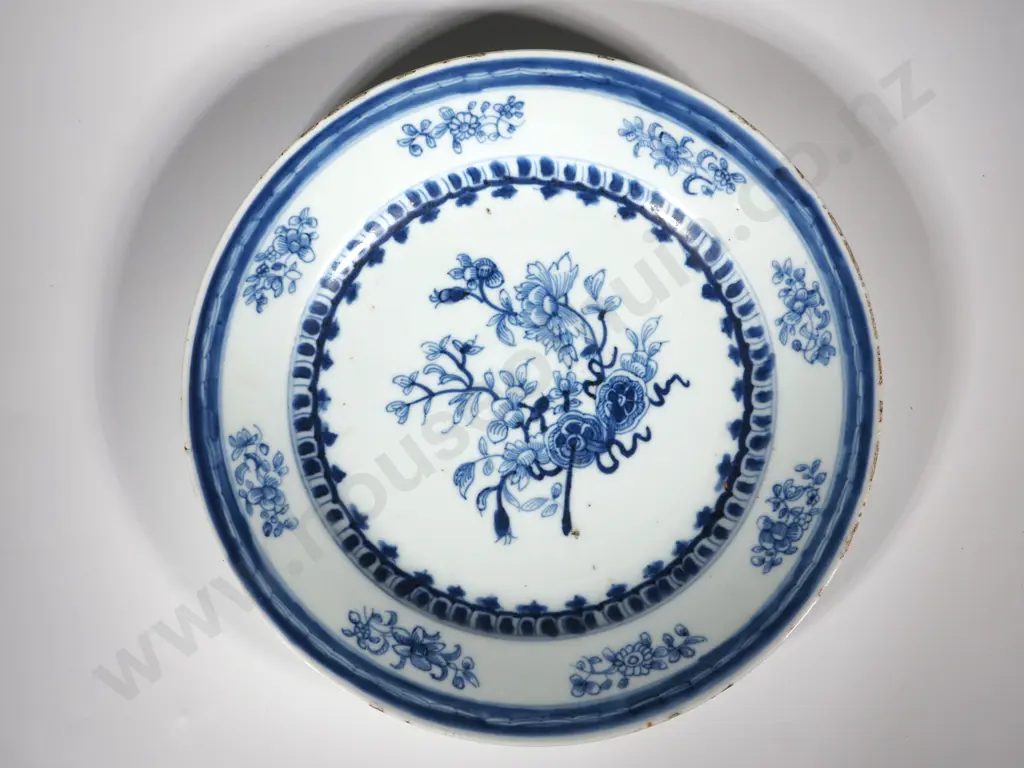 Chinese Export Blue & White Plate  w Floral Decoration. Probably 18th Century  Image 1++