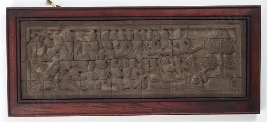 Framed Replica Relief Borobudur Temple Stone Wall Hanging Image 1++