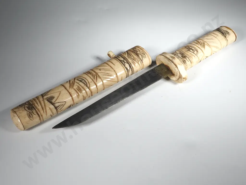 Antique Carved Bone Dagger. Has Damage Image 1++