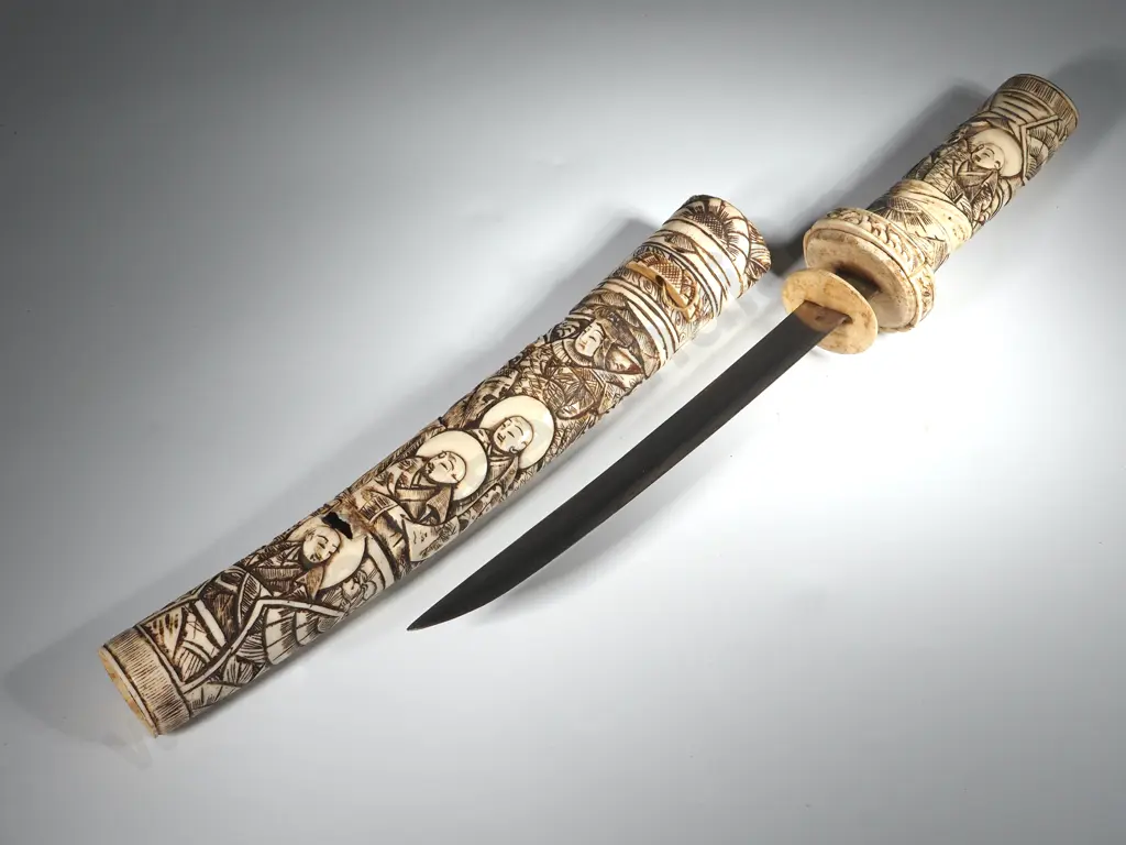 Antique Carved Bone Dagger. Has Damage Image 1++