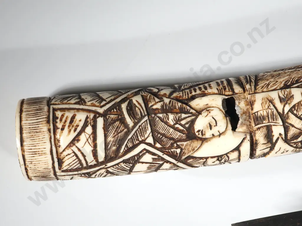Antique Carved Bone Dagger. Has Damage Image 1++