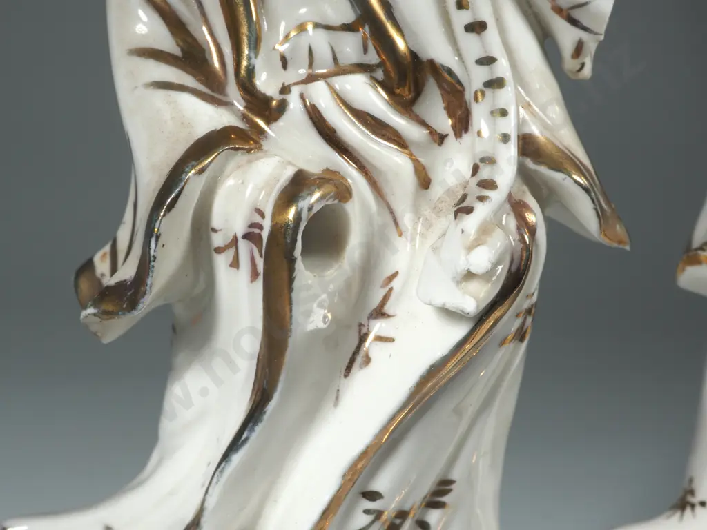Two Porcelain Figures Of Guanyin. White Ground With Gilt Accents  Image 1++