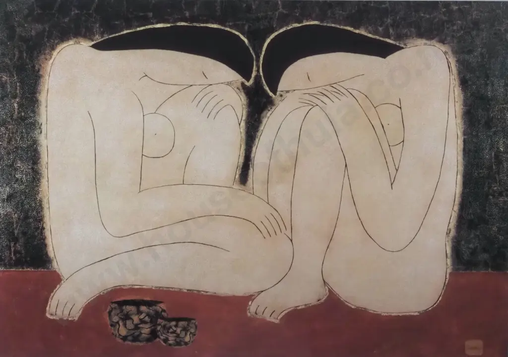 Dinh Hanh. Two Seated Nudes in repose. Limited Edition Print. Image 1++