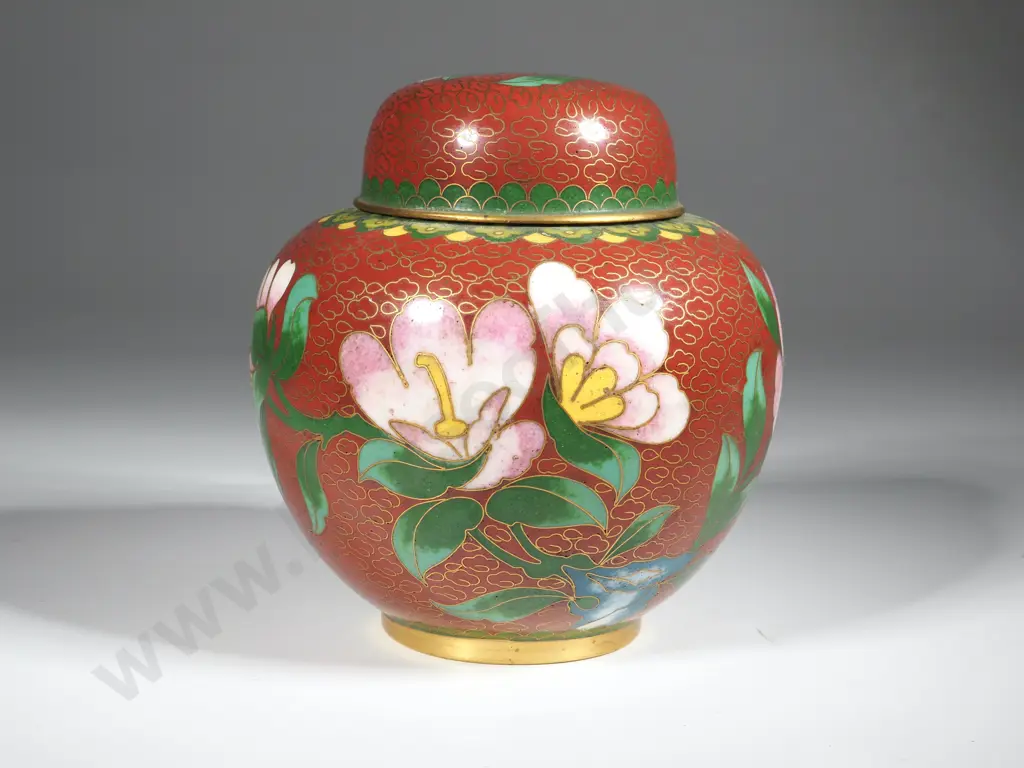 Terra Cotte Coloured Cloisonne Ginger Jar Image 1++