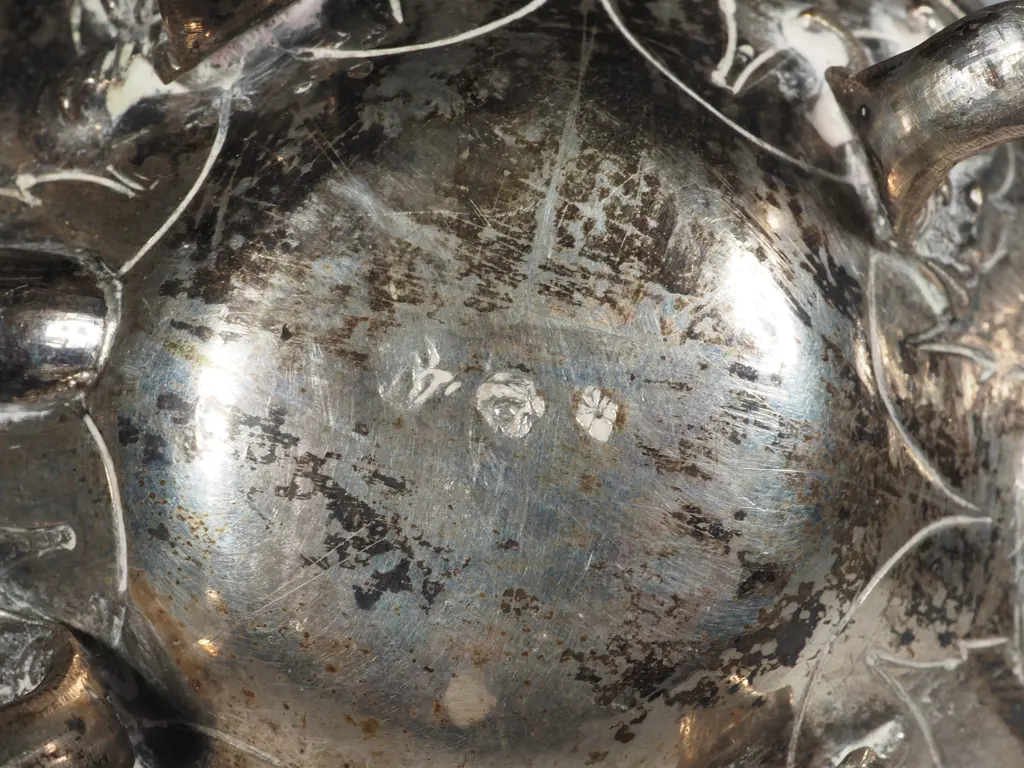Sterling Silver Footed Teapot & Sugar Bowl.  Floral engraving w Flower Finials. Image 1++