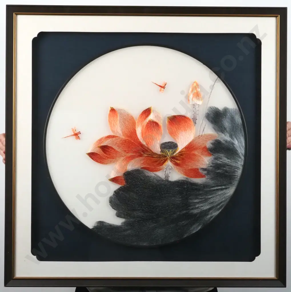 Chinese Embroidered Painting - Lotus Flower & Dragonflies Image 1++