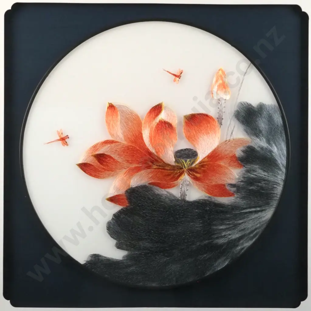 Chinese Embroidered Painting - Lotus Flower & Dragonflies Image 1++