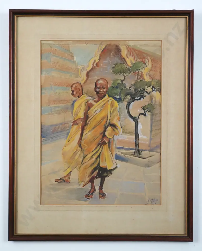 Vy Elsom, Buddhist Monk; Watercolour. Signed. 480 x 325mm  Image 1++