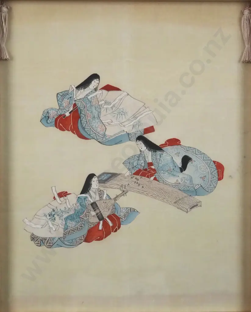 Silk Framed Embroidery Depicting Woman's Pastimes & Customs. Image 1++