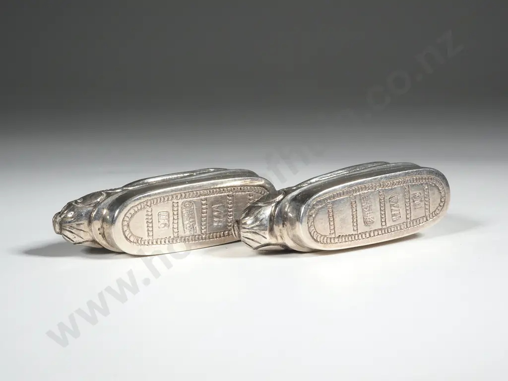 Pair of Chinese Export Stirling Silver Miniature Shoes. Signed Wang Hing, Image 1++