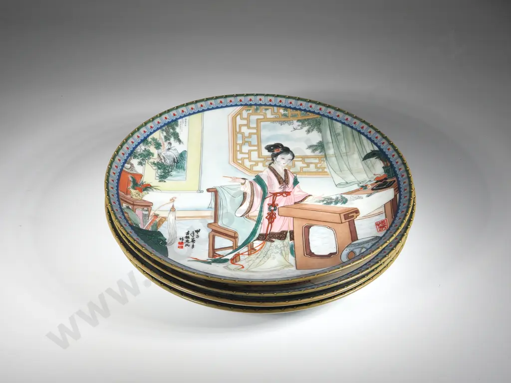 Four Plates Depicting Zhao Huminin Beauties of The Red Mansion  Image 1++