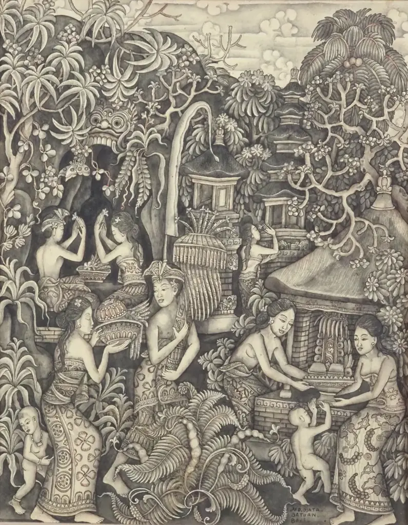 M.D. Data. Batuan, Bali. Ink & Wash on Paper Pasted on Board. Image 1++