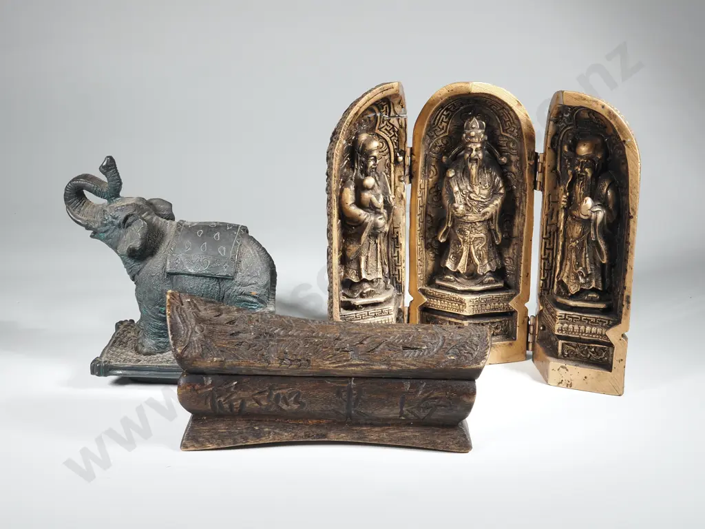 Two Resin Ornaments & One Wooden Box Image 1++