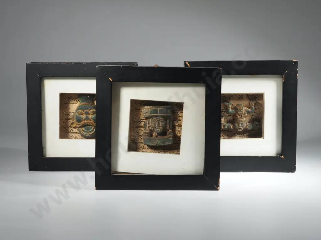 Set Of Three Shadow Boxes Featuring African Tribal Masks Image 1++