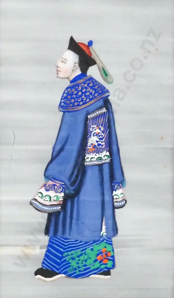 Painting Of a Court Attendant. Possibly On Rice Paper. Qing Dynasty, 19th Century 140 x 80mm  Image 1++