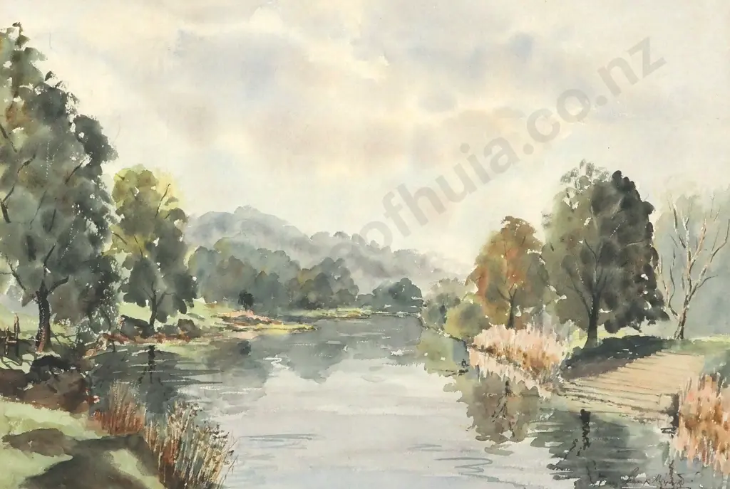 Frank Myatt. The River Wharf, Wetherby. Watercolour. Image 1++