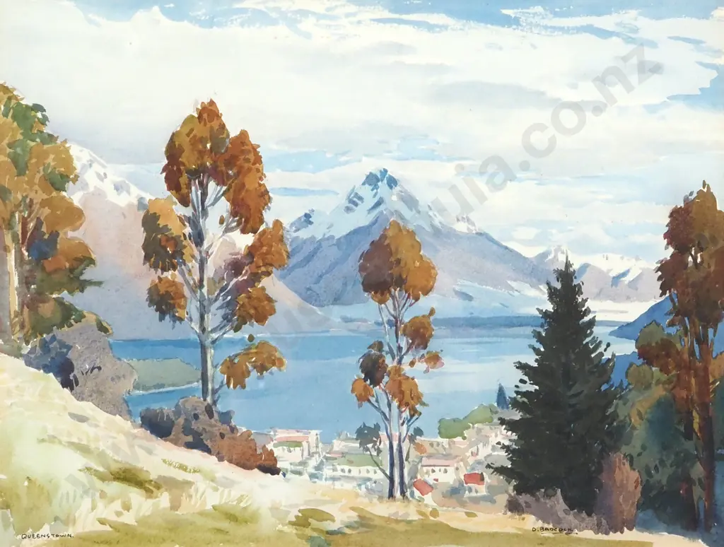 Douglas Badcock. Queenstown. Watercolour. Image 1++