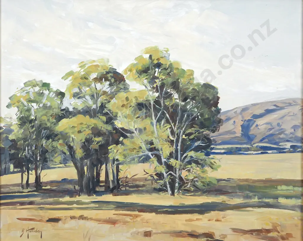 Brian John Halliday. Gums, Wanaka. Oil on Board. Image 1++