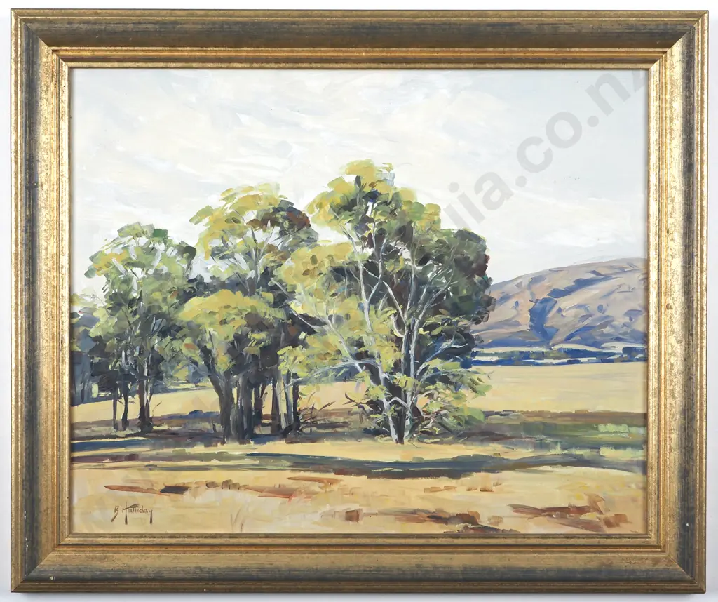 Brian John Halliday. Gums, Wanaka. Oil on Board. Image 1++