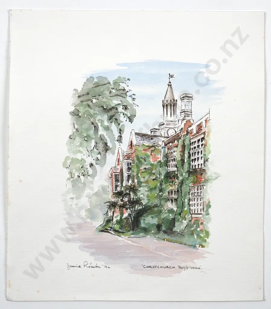 Jeanie Roberts. 1994.  Christchurch Boys High. Watercolour on Paper. Image 1++