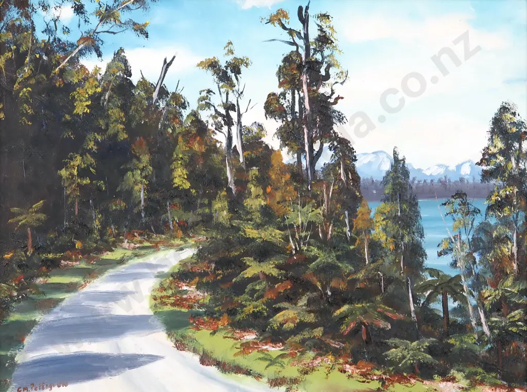 G M Pettigrew. Lake Brunner NZ. Oil on Board. Image 1++