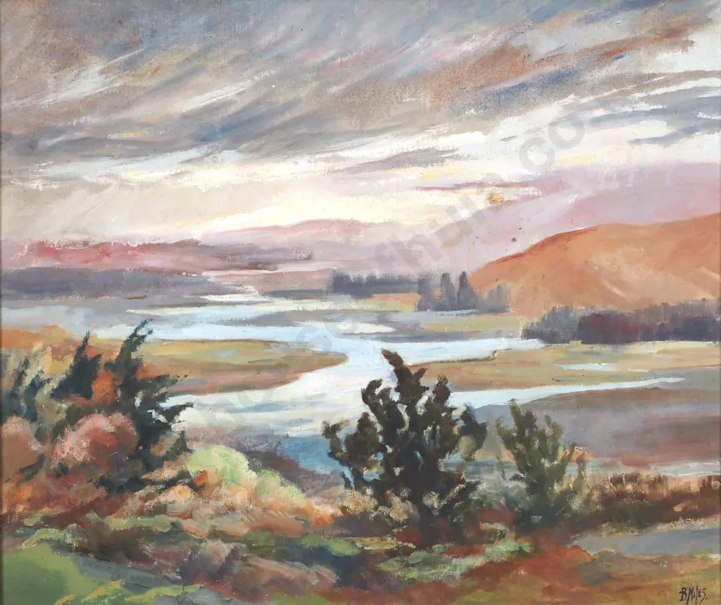 B Miles. River Scene. Acrylic on Board. Image 1++