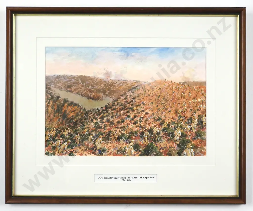 Allan Waite. New Zealanders Approaching the Apex 7 August, 1915. Watercolour. Image 1++