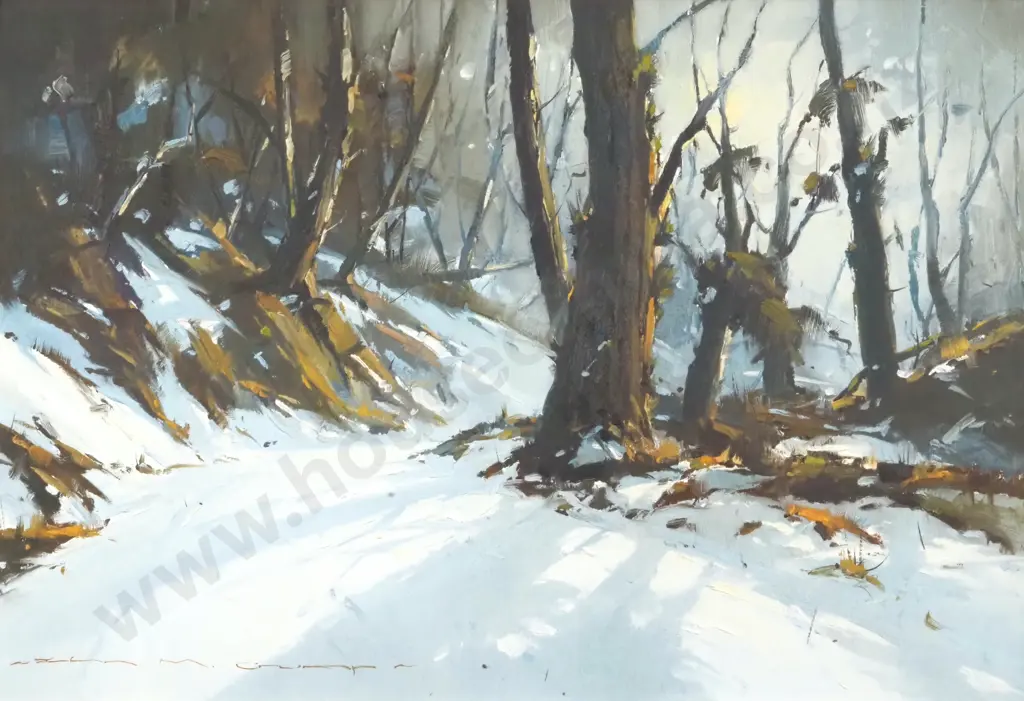 Crump. Odlins Rd, Akatarawa. Snowy Landscape. Acrylic on Board. Image 1++