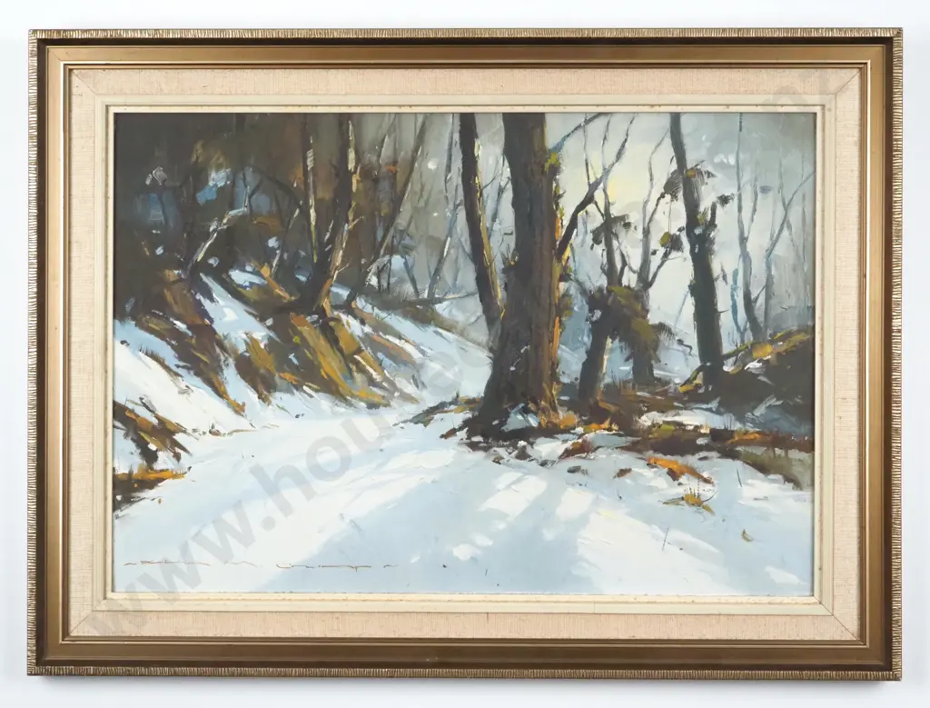 Crump. Odlins Rd, Akatarawa. Snowy Landscape. Acrylic on Board. Image 1++