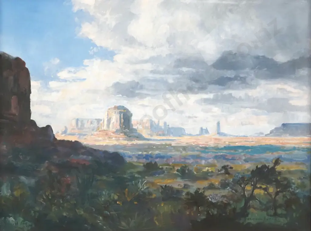Bernard Aris. 1957. Towards the Mesa. Arizona/Utah. Oil on Board. Image 1++