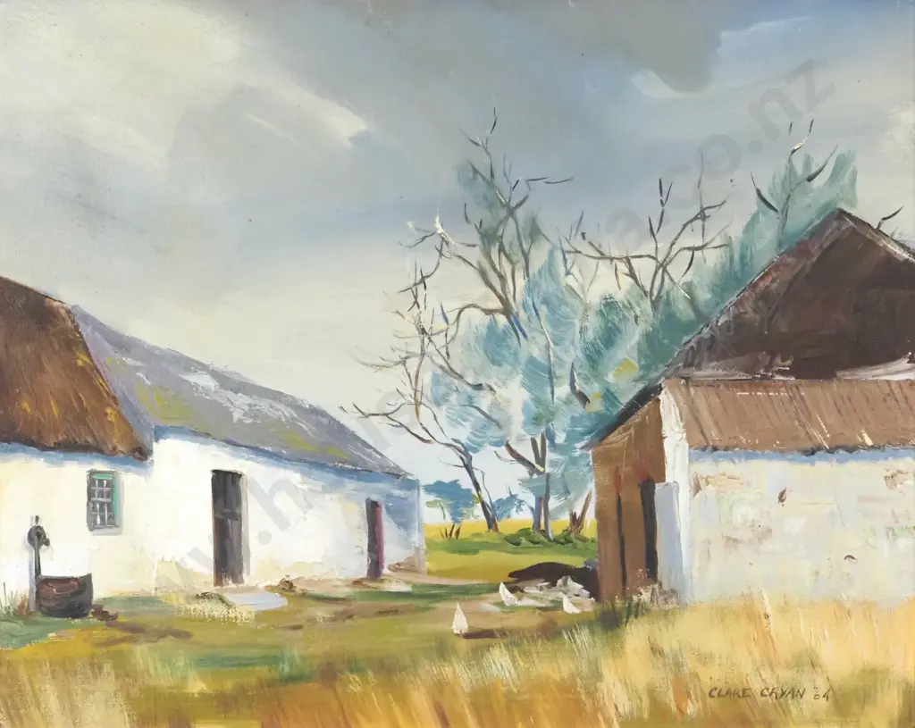 Clare Cayan. 1964. Farm Buildings.  Oil on Canvas. Image 1++
