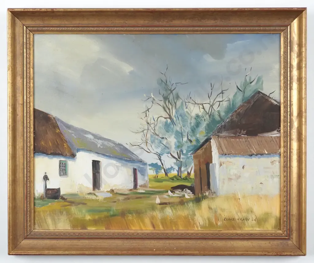 Clare Cayan. 1964. Farm Buildings.  Oil on Canvas. Image 1++