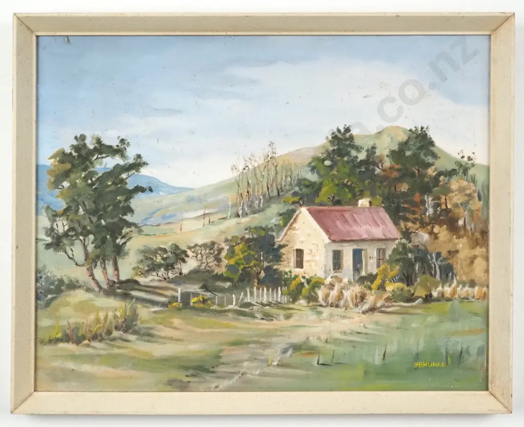 M.B. Munro. 1968. View Arrowtown. Oil on Board. Image 1++