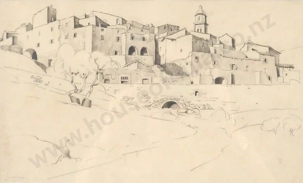 John Weeks.  Untitled North African Fortified City. Graphite on Paper. Image 1++