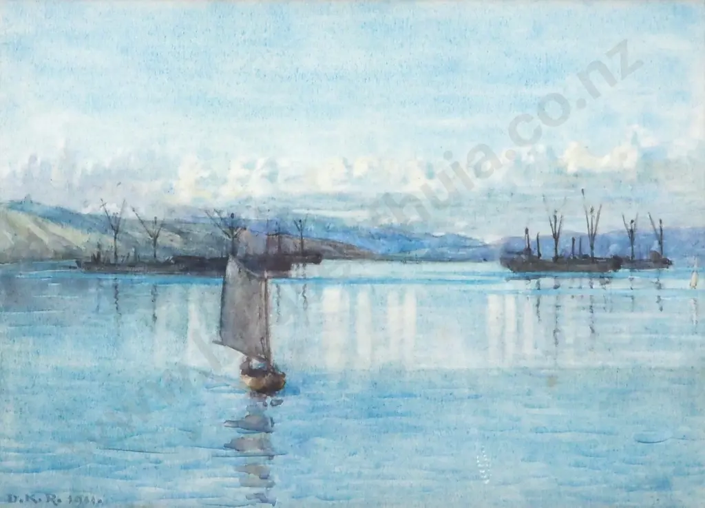 Dorothy Kate Richmond. 1911. Sailboat w Fishing Vessels. Watercolour. Image 1++