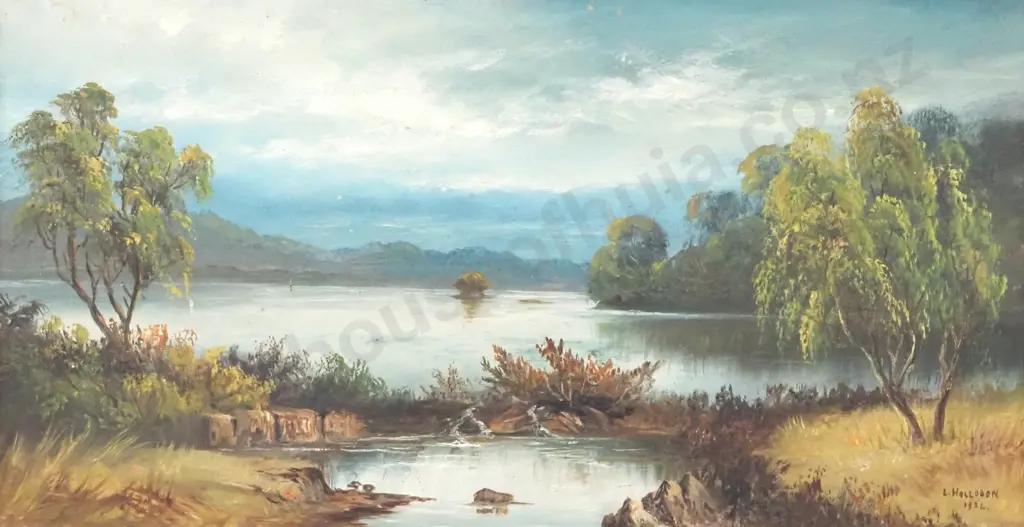 L. Hollobon. 1924. Lake Scene. Oil on Board. Image 1++