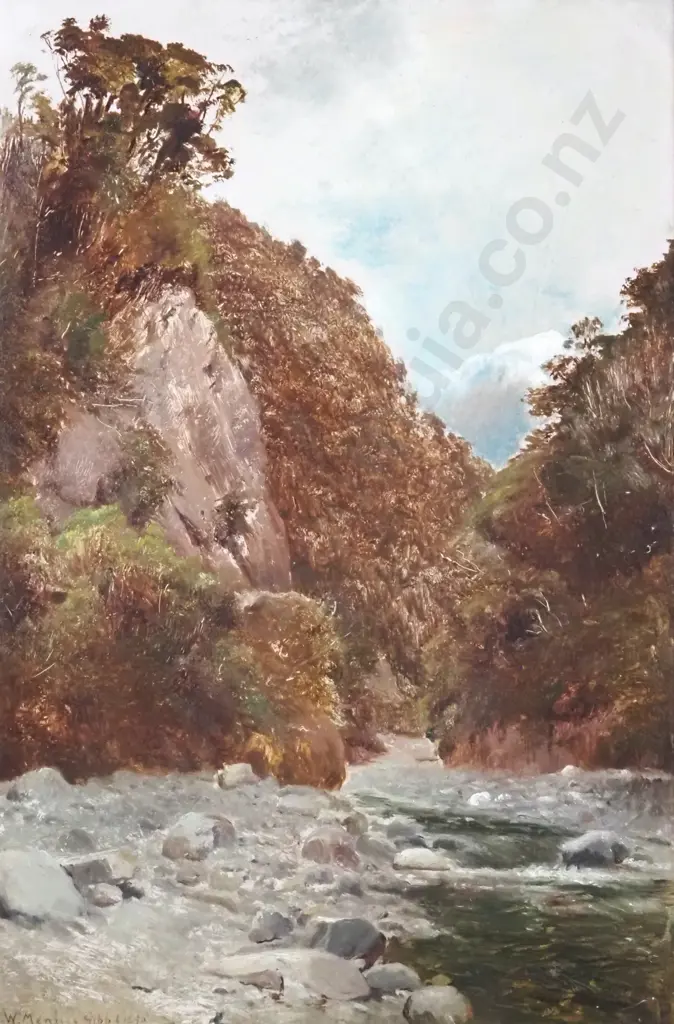 William Menzies Gibb. 1890. Otira Gorge. Oil On Board. Image 1++