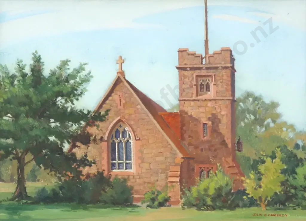 Colin F. Cameron. Old Stone Church. Tai Tapu. Oil On Board. Image 1++