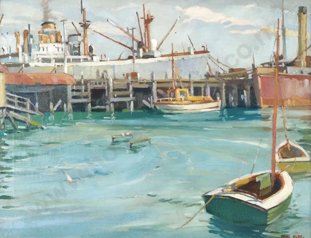 Paul Olds. Timaru Harbour.  Oil on Canvas. Image 1++