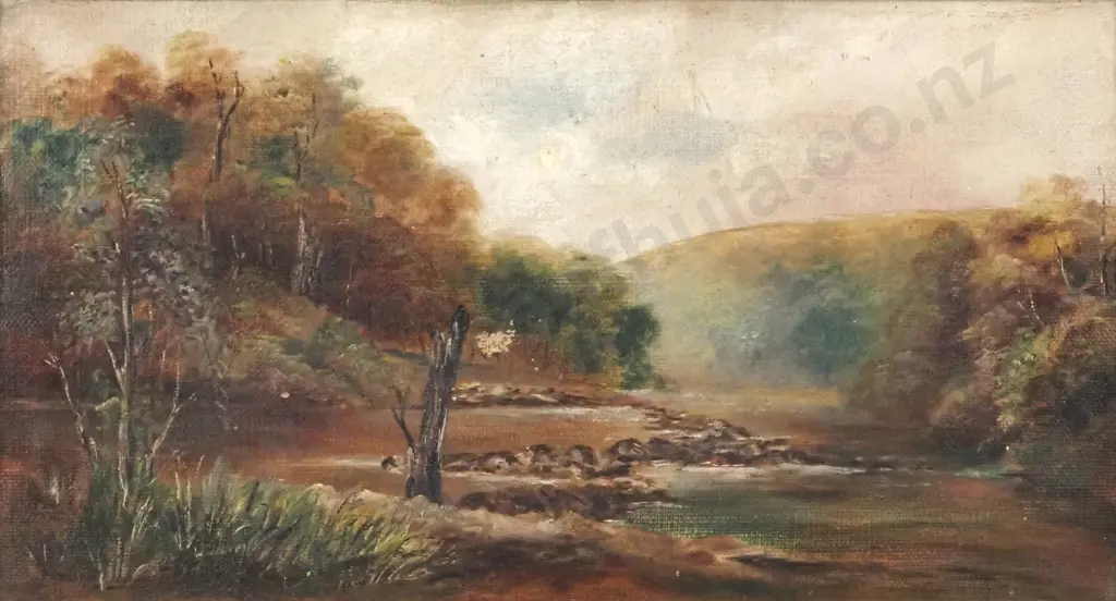 K. (Possibly). C. Evans 1891. River Landscape. Oil on Canvas. Image 1++