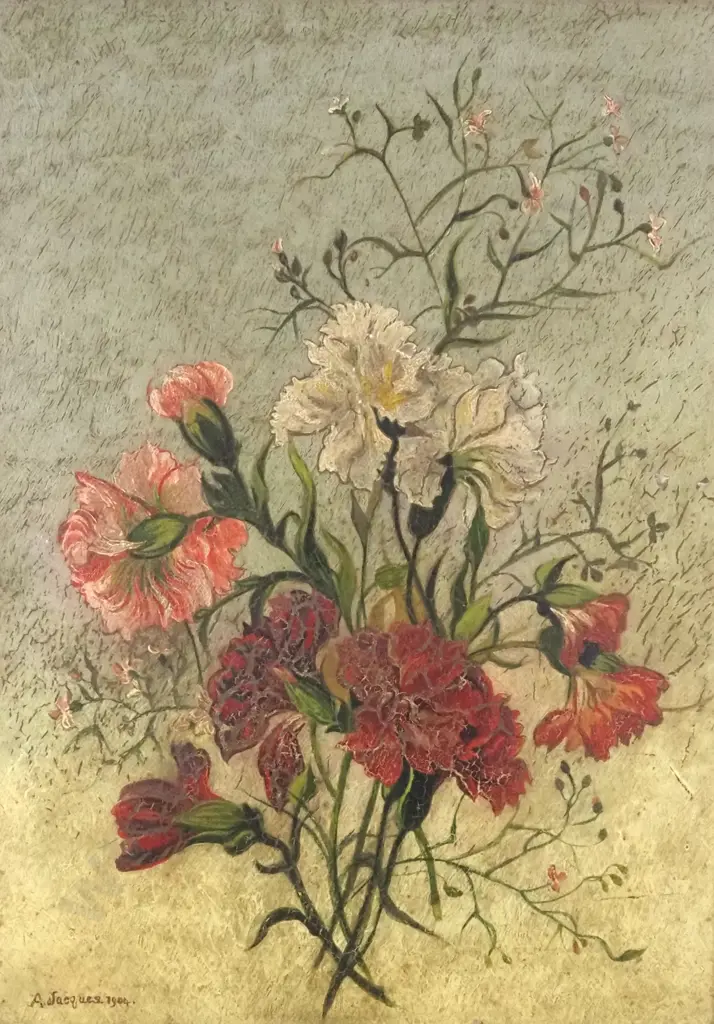 A. Jacques. 1904. Still Life - Flowers. Oil on Board. Image 1++