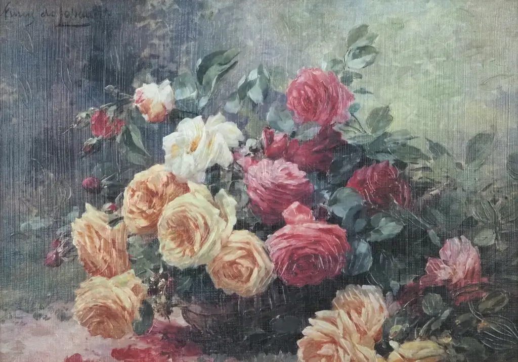 Albert-Tibulle Furcy de Lavault. Roses revisited. Embossed Print on Canvas. Image 1++