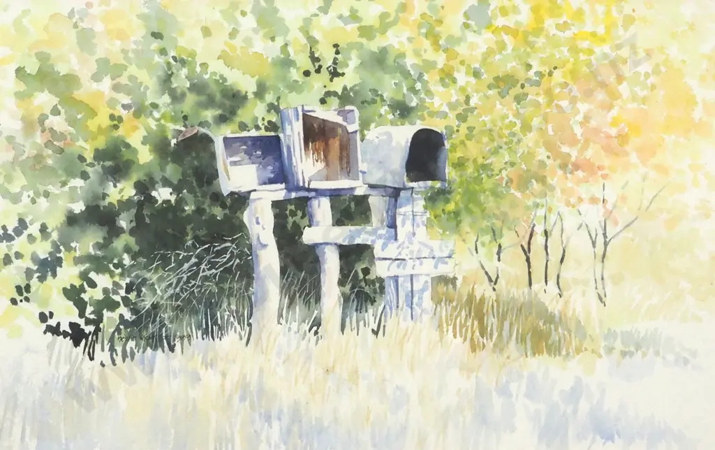 Kelvin McMillan. 1989. Country Letterboxes. Watercolour. Image 1++