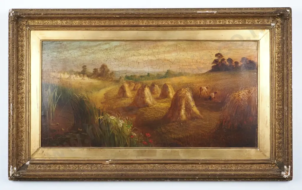 Antique Country Scene - Making Hay. Oil on Canvas. Image 1++