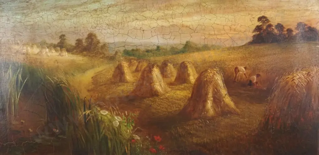 Antique Country Scene - Making Hay. Oil on Canvas. Image 1++