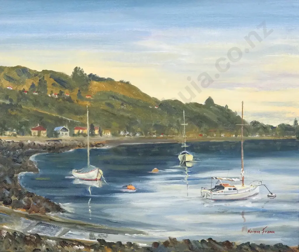 Norman France. Landscape - Sea and Yachts.  Oil on Board. Image 1++
