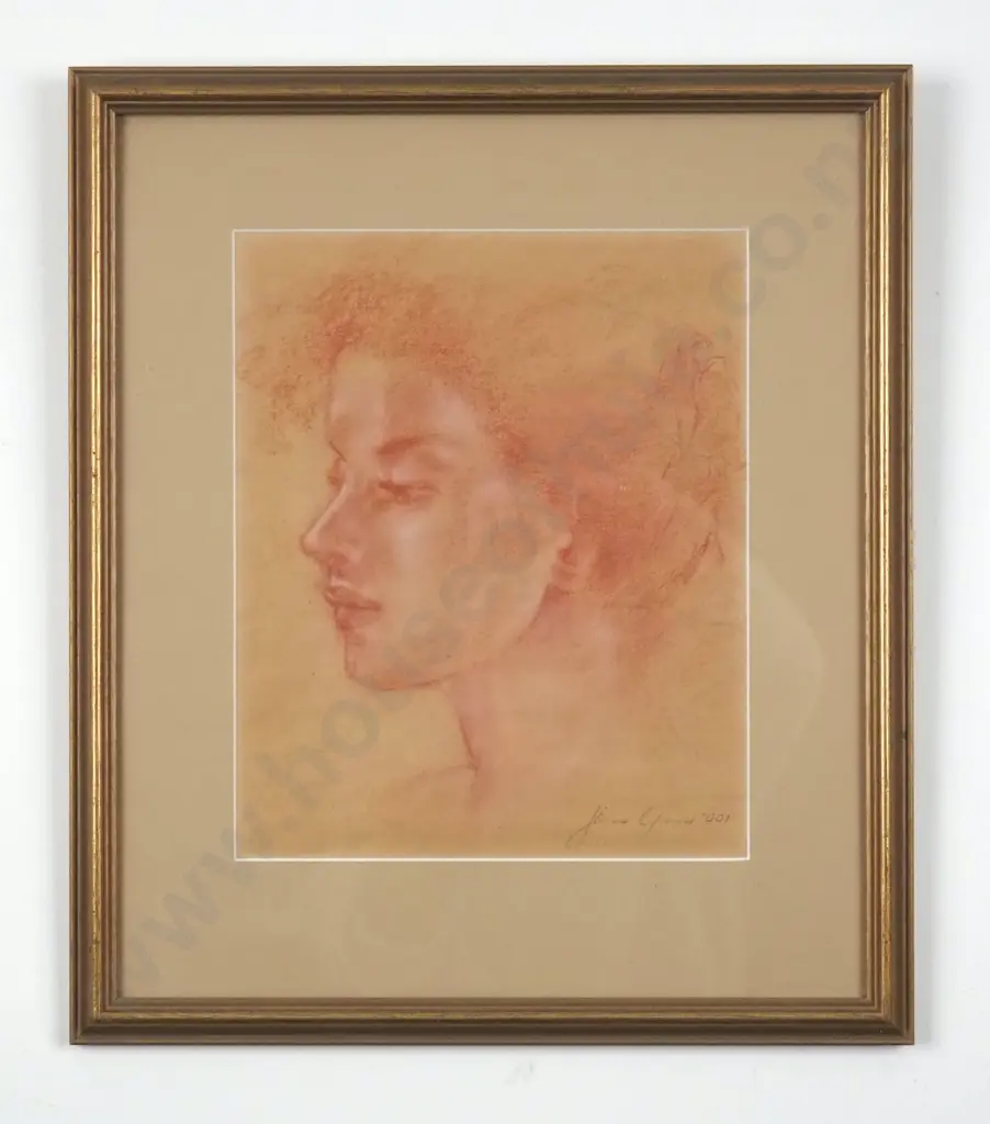 Signature Undecipherable. '001. Head of Woman. Pastel on Paper. Image 1++