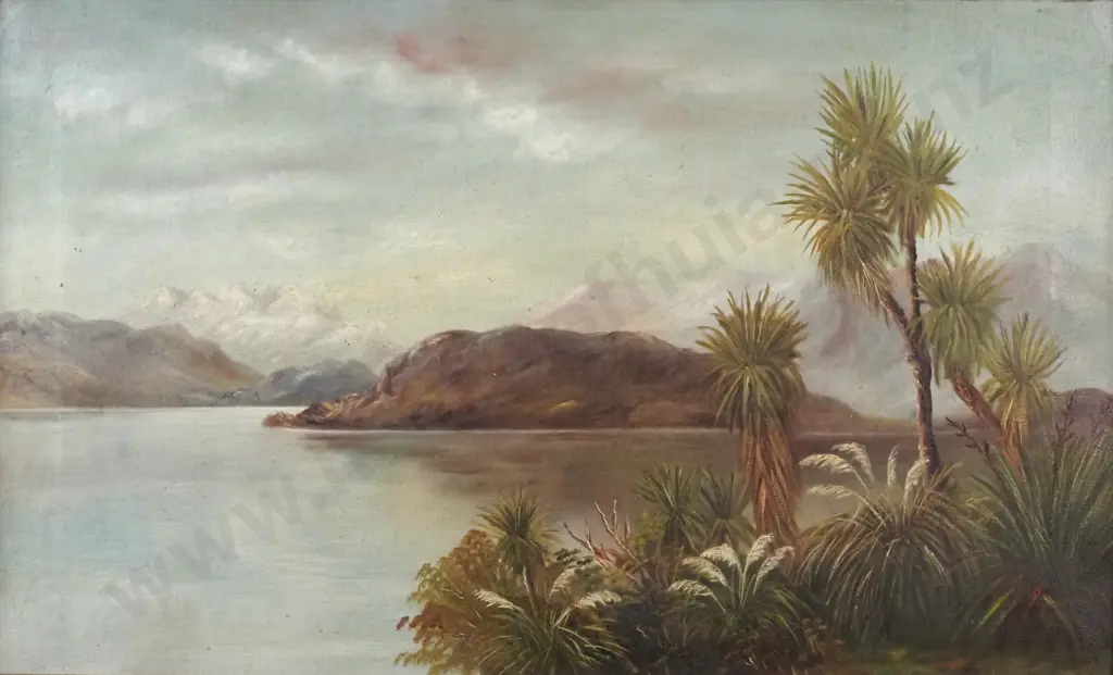 Colonial Scene with Cabbage Trees. Oil On Canvas. Image 1++